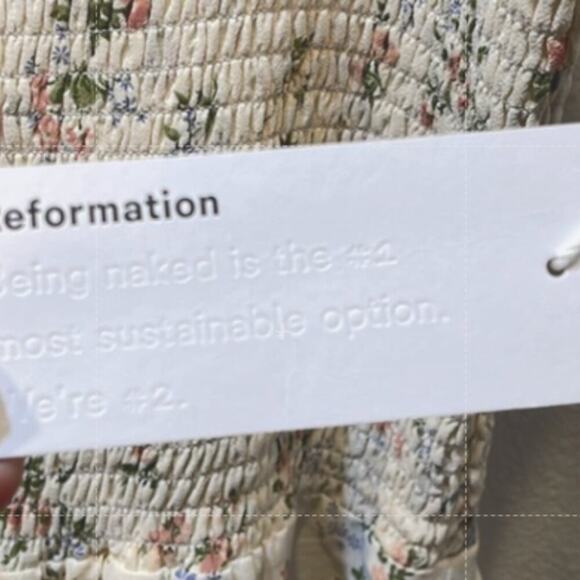 NWT Reformation Sable Smocked Tie Shoulder Carine Floral Cream Midi Dress XL - Picture 5 of 5